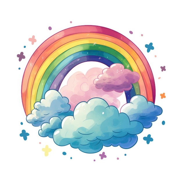 Ilustración vectorial de íconos simples con acuarela de arco iris