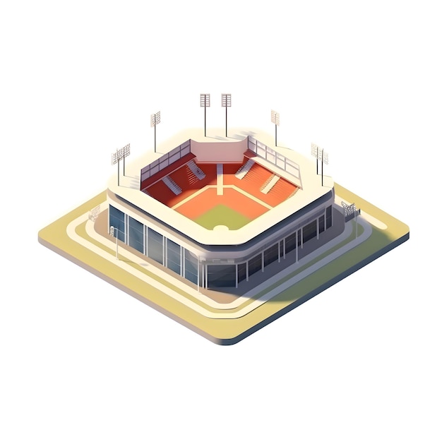 Ilustración vectorial isométrica de un estadio de béisbol aislada sobre un fondo blanco