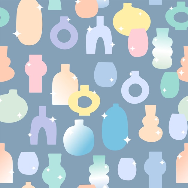 Ilustración vectorial de jarrones antiguos Patrón sin costuras de colores pastel Fondo minimalista moderno para redes sociales Banner web Impresión de moda para envolver telas Marca de paquetes de papel