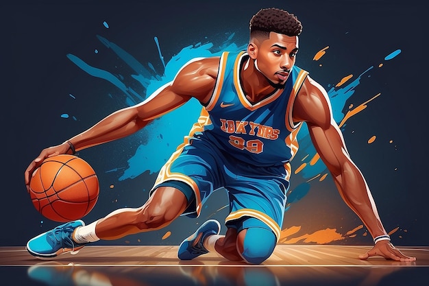 Ilustración vectorial de un joven jugador de baloncesto