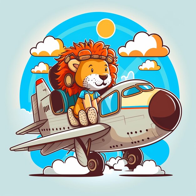 Ilustración vectorial de un león montado en un avión