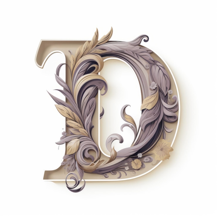 Foto ilustración vectorial de la letra d ornamental con elementos de fantasía