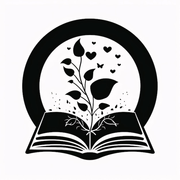 Foto ilustración vectorial de un libro abierto con una planta en forma de corazón
