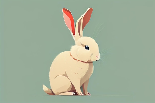 Ilustración vectorial de un lindo conejo blanco sentado sobre un fondo gris