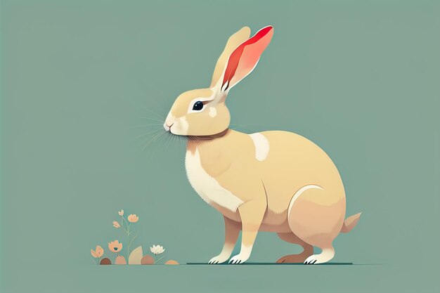 Ilustración vectorial de un lindo conejo blanco sentado sobre un fondo gris