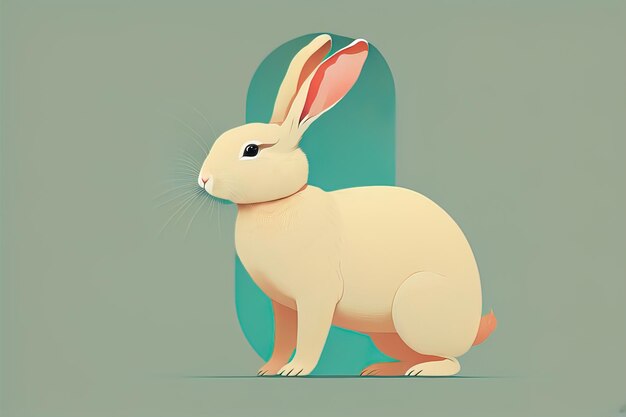 Ilustración vectorial de un lindo conejo blanco sentado sobre un fondo gris