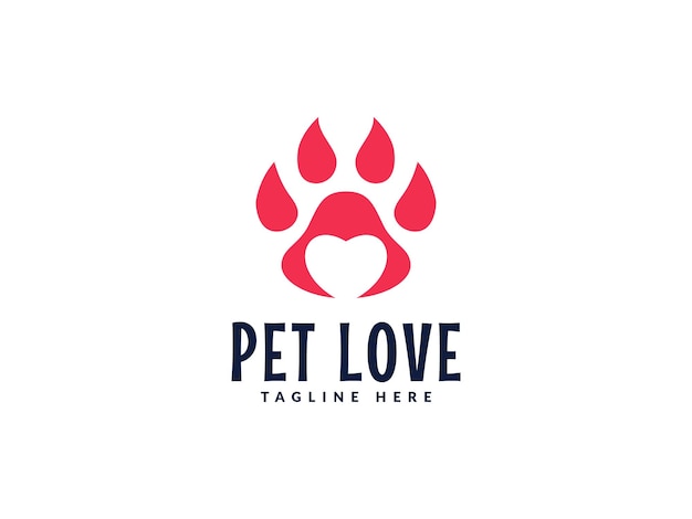 Ilustración vectorial del logotipo de la pata del amor plantilla del logotipo del corazón de la pata