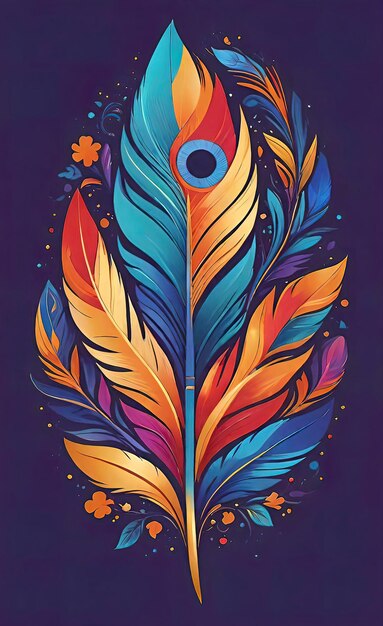 Ilustración vectorial logotipo de plumas de pájaros mágicos con patrones fantasía abstracta de belleza irreal