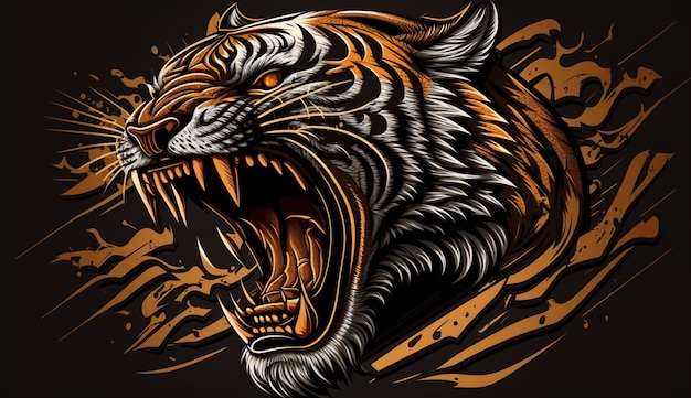 Ilustración vectorial del logotipo del signo del tigre que ruge