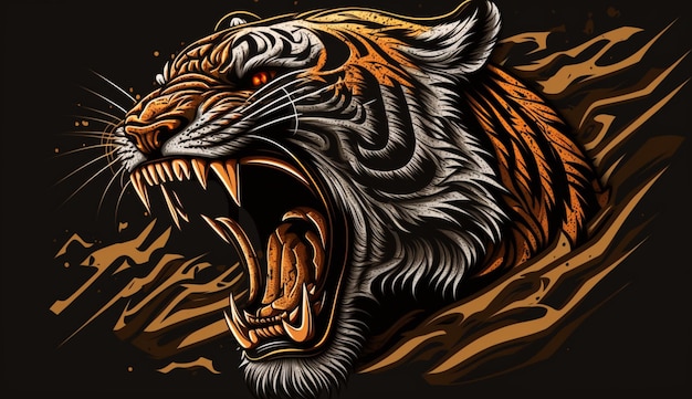 Ilustración vectorial del logotipo del signo del tigre que ruge