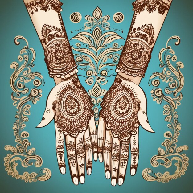 Foto ilustración vectorial de manos de henna mehndi dibujado a mano diseño vectorio de henna