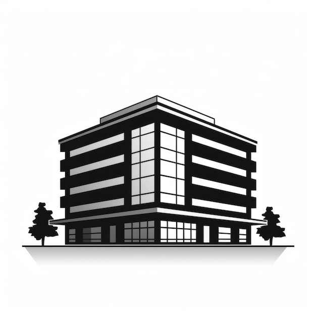Ilustración vectorial minimalista en blanco y negro de un edificio de oficinas