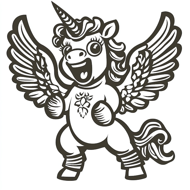 Ilustración vectorial monocromática de unicornio mágico aislada en blanco aislada en fondo blanco espacio de copia espacio de copia para el texto
