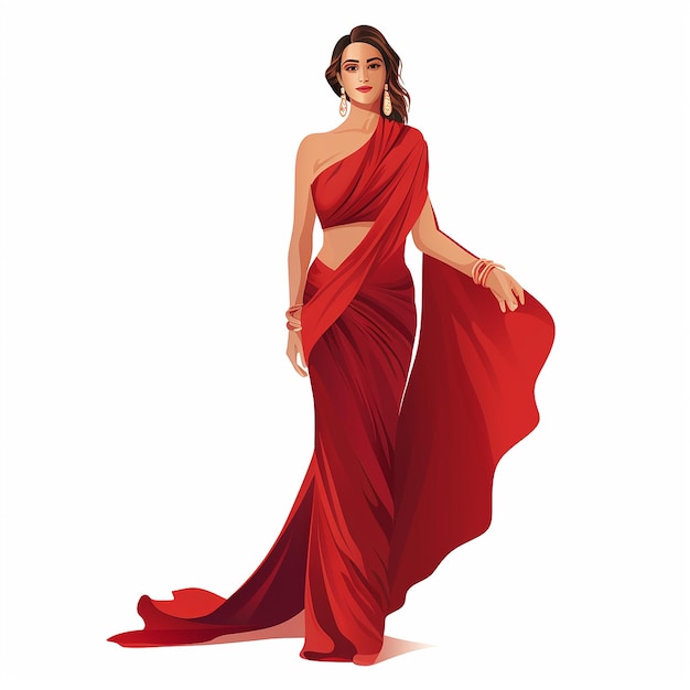 Ilustración vectorial de mujer elegante con vestido rojo aislada en un diseño plano de fondo blanco