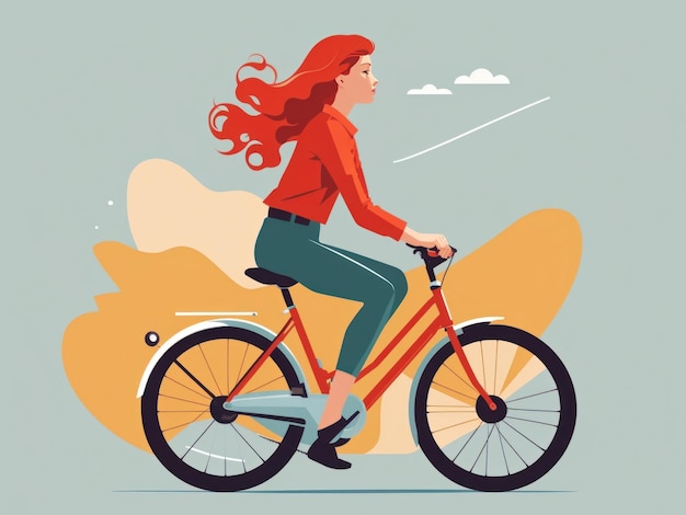 Ilustración vectorial de mujeres hermosas de cabello rojo personaje de ciclismo