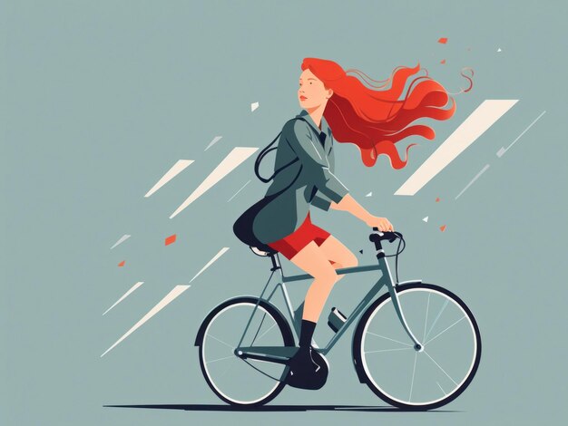 Ilustración vectorial de mujeres hermosas de cabello rojo personaje de ciclismo