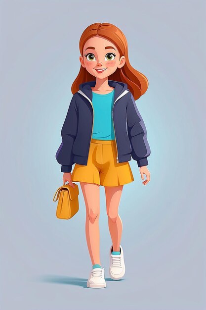 Ilustración vectorial de una niña que camina aislada en estilo plano