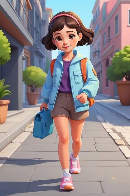 Ilustración vectorial de una niña que camina aislada en estilo plano