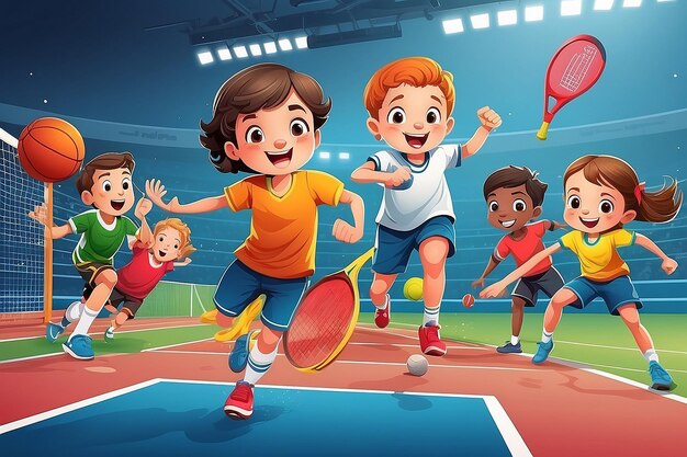 Foto ilustración vectorial de niños haciendo deporte