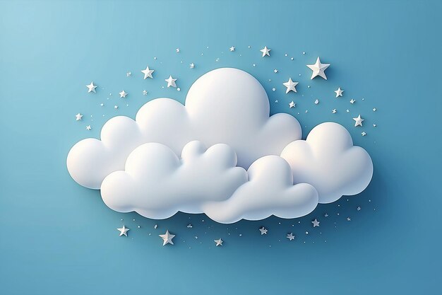 Ilustración vectorial de nubes con estrellas en estilo 3D Icono meteorológico vectorial con nubes y estrellas en estilo realista Juguete para bebé