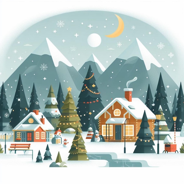 Ilustración vectorial del paisaje navideño Ilustración vectoria del paisaje Navideño Feliz Navidad