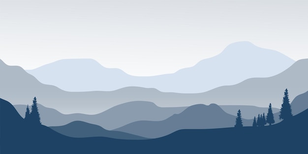 Ilustración vectorial del panorama de la montaña Paisaje sereno