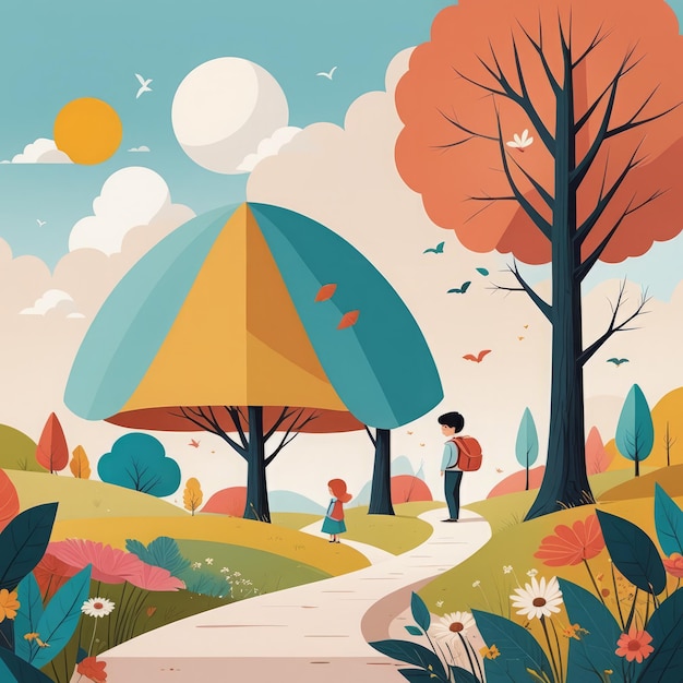 Ilustración vectorial de parque de otoño Ilustración vectorial de parque de otoño Parque de otoño y temporada de otoño s