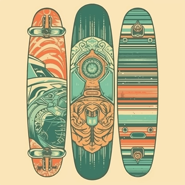 Foto ilustración vectorial de una patineta de estilo vintage