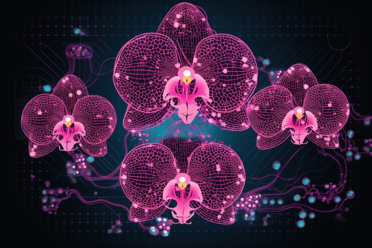 Foto ilustración vectorial de patrones electrónicos de microchips de orquídeas ar 32 id de trabajo 0d853430c86943b1871f3642f4bdb962