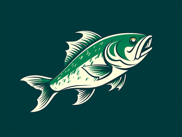 Ilustración vectorial de peces de mar aislados sobre un fondo verde oscuro