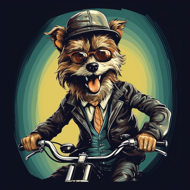 Ilustración vectorial de un perro lindo en una bicicleta