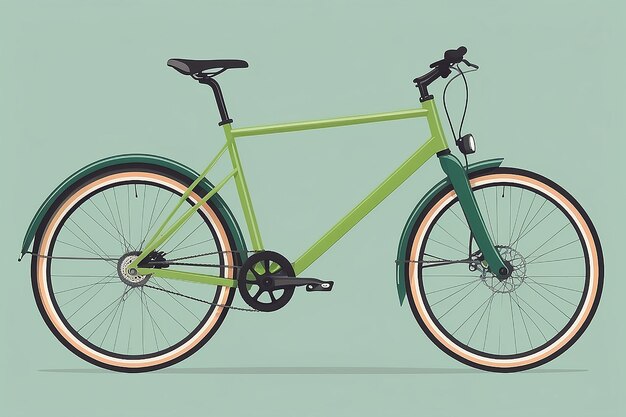 Ilustración vectorial plana de una bicicleta moderna verde de vista lateral