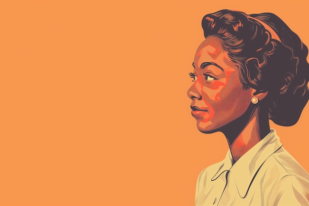 Foto una ilustración vectorial plana de una mujer negra con afro en un fondo naranja vintage