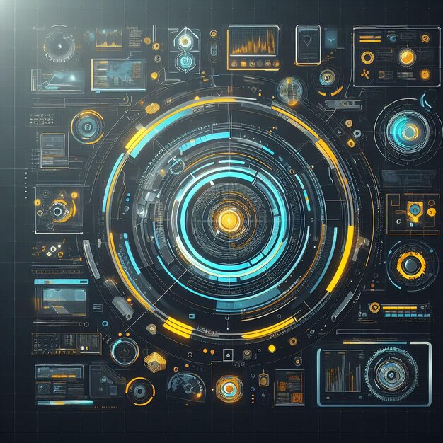 Ilustración vectorial de plantilla de fondo del concepto de innovación del sistema de tecnología de pantalla HUD de UI