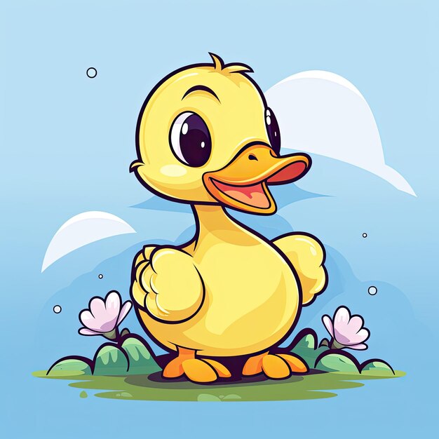 Esta ilustración vectorial presenta un adorable icono de pato con colores vibrantes