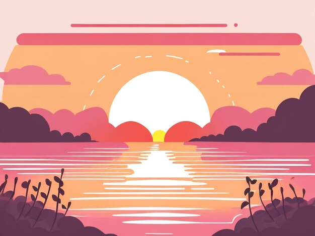 Foto ilustración vectorial de la puesta de sol sobre el río