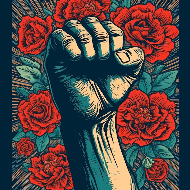 Una ilustración vectorial con un puño negro levantado simboliza fuerza y unidad