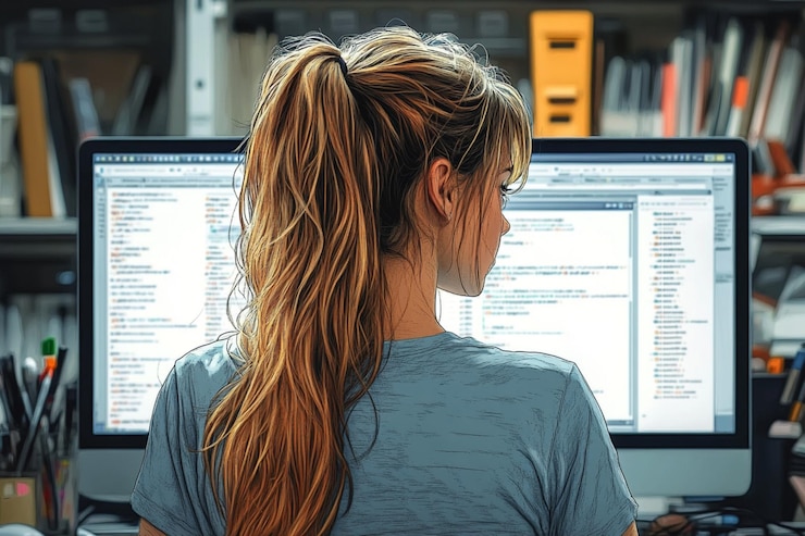 Foto una ilustración vectorial que muestra a una ingeniera de software