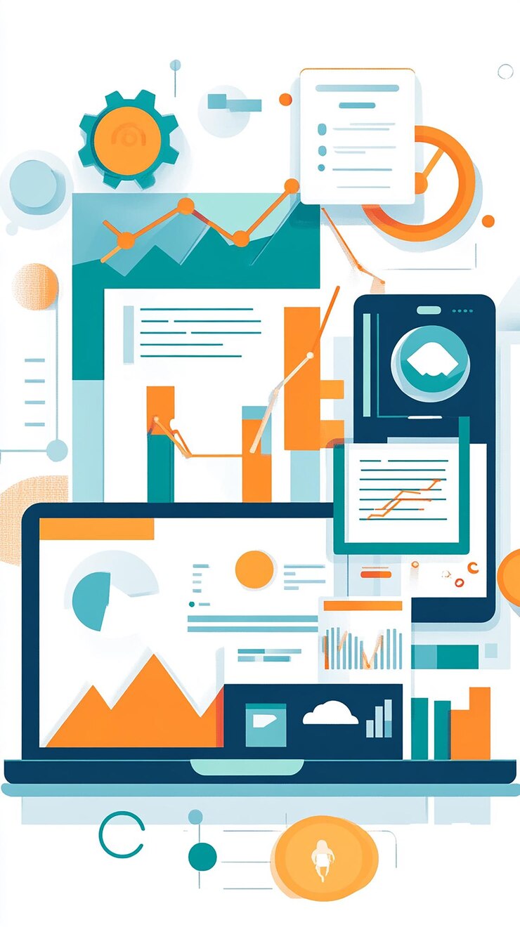 Foto ilustración vectorial que representa el concepto de marketing digital de seo y blogs