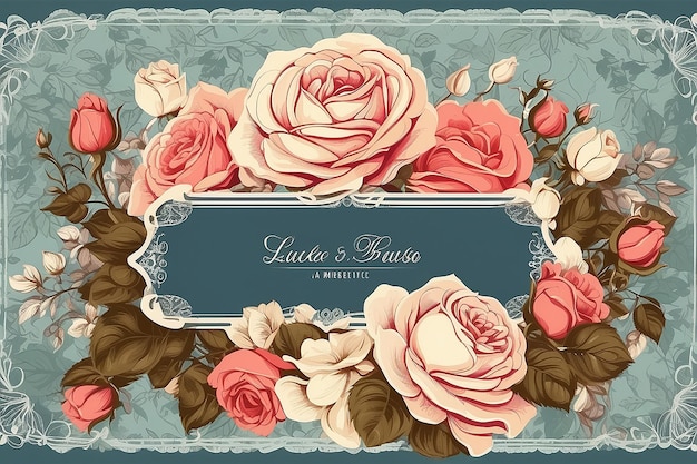 Foto ilustración vectorial de un ramo de rosas vintage con marco de encaje y espacio para su texto o plantilla de invitación de diseño