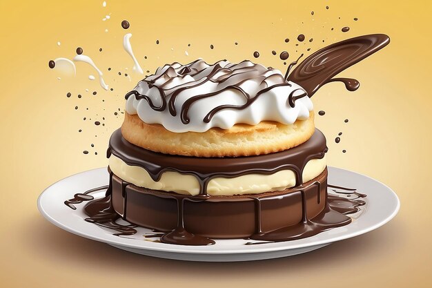 Ilustración vectorial realista aislada de pastel de choco con souffle de leche marshmallow recubierto de chocolate