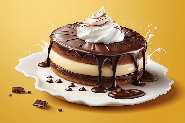 Ilustración vectorial realista aislada de pastel de choco con souffle de leche marshmallow recubierto de chocolate