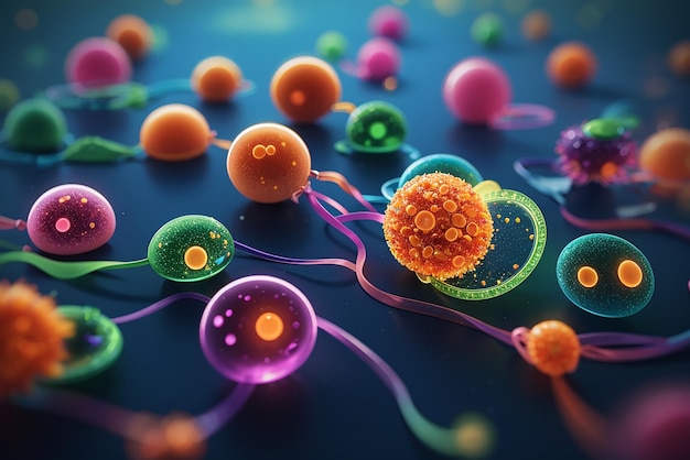 Ilustración vectorial realista de una célula bajo un microscopio