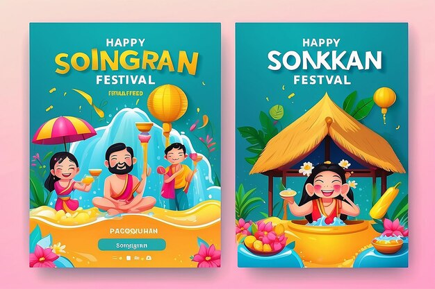 Ilustración vectorial de las redes sociales del festival Happy Songkran