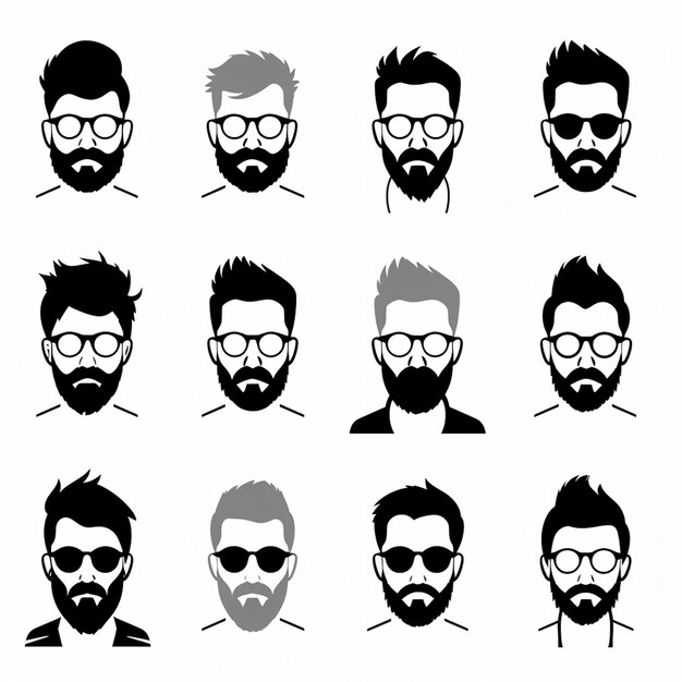 Una ilustración vectorial de retrato de usuario predeterminada diseños vectoriales planos establecidos en blanco y negro aislados en