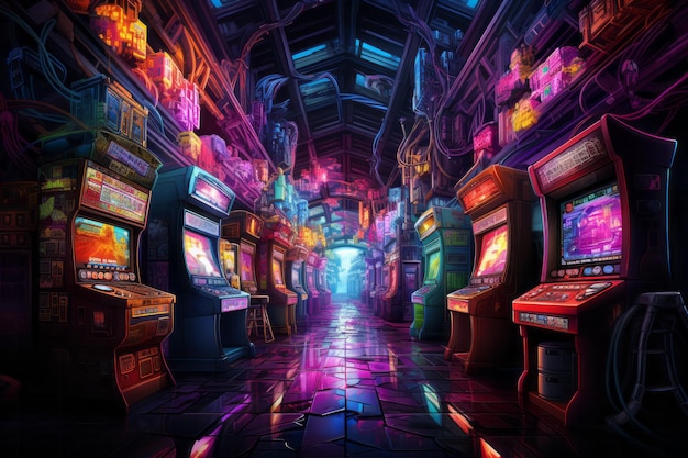 Ilustración vectorial de salas de juegos de arcade Foto de alta calidad