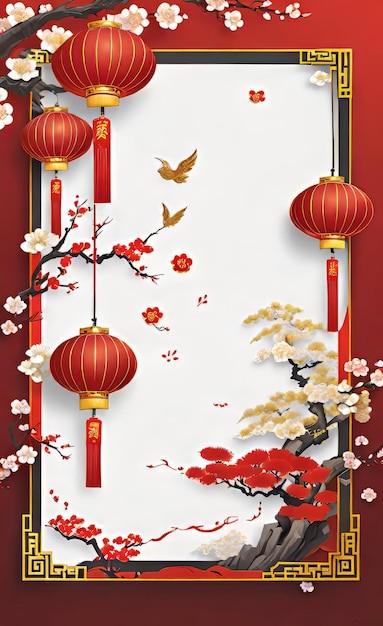 Ilustración vectorial saludos de Año Nuevo chino patrones florales tradicionales chinos y linterna roja