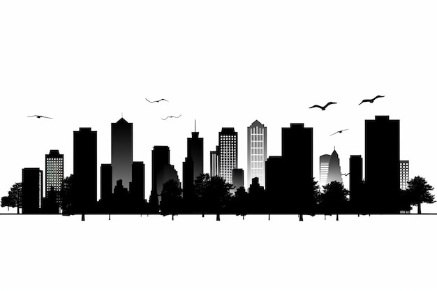 Ilustración vectorial de la silueta del paisaje urbano sobre un fondo blanco