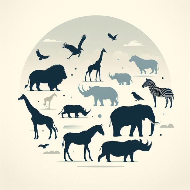 Foto una ilustración vectorial de siluetas de animales