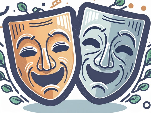 Foto ilustración vectorial simple de dos máscaras de teatro